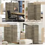 HOMCOM Folding Room Divider Screen 4 Panel 6' Tall Privacy Screen Freestanding Wood Partition for Home Office, Dark Rustic Oak - Image 7