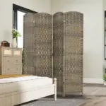 HOMCOM Folding Room Divider Screen 4 Panel 6' Tall Privacy Screen Freestanding Wood Partition for Home Office, Dark Rustic Oak - Image 8