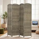 HOMCOM Folding Room Divider Screen 4 Panel 6' Tall Privacy Screen Freestanding Wood Partition for Home Office, Dark Rustic Oak - Image 10