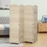 HOMCOM Folding Room Divider Screen 4 Panel 6' Tall Privacy Screen Freestanding Wood Partition for Home Office, Washed Oak - Image 2
