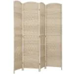 HOMCOM Folding Room Divider Screen 4 Panel 6' Tall Privacy Screen Freestanding Wood Partition for Home Office, Washed Oak