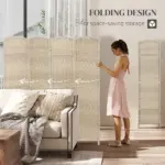 HOMCOM Folding Room Divider Screen 4 Panel 6' Tall Privacy Screen Freestanding Wood Partition for Home Office, Washed Oak - Image 4