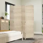 HOMCOM Folding Room Divider Screen 4 Panel 6' Tall Privacy Screen Freestanding Wood Partition for Home Office, Washed Oak - Image 8