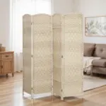 HOMCOM Folding Room Divider Screen 4 Panel 6' Tall Privacy Screen Freestanding Wood Partition for Home Office, Washed Oak - Image 9