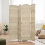 HOMCOM Folding Room Divider Screen 4 Panel 6' Tall Privacy Screen Freestanding Wood Partition for Home Office, Washed Oak - Image 10