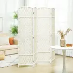 HOMCOM Folding Room Divider Screen 4 Panel 6' Tall Privacy Screen Freestanding Wood Partition for Home Office, White - Image 2