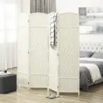 HOMCOM Folding Room Divider Screen 4 Panel 6' Tall Privacy Screen Freestanding Wood Partition for Home Office, White - Image 10