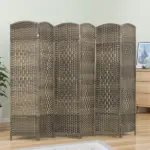 HOMCOM Folding Room Divider Screen 6 Panel 6' Tall Privacy Screen Freestanding Wood Partition for Home Office, Dark Rustic Oak - Image 2