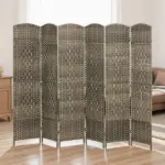 HOMCOM Folding Room Divider Screen 6 Panel 6' Tall Privacy Screen Freestanding Wood Partition for Home Office, Dark Rustic Oak - Image 9