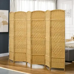 folding room divider screen 6 panel 6 tall privacy screen freestanding wood partition for home office nature wood 1
