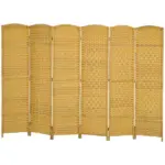 Folding Room Divider Screen 6 Panel 6' Tall Privacy Screen Freestanding Wood Partition for Home Office, Nature Wood