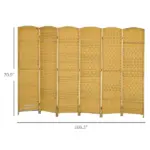 Folding Room Divider Screen 6 Panel 6' Tall Privacy Screen Freestanding Wood Partition for Home Office, Nature Wood - Image 3