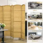 Folding Room Divider Screen 6 Panel 6' Tall Privacy Screen Freestanding Wood Partition for Home Office, Nature Wood - Image 7