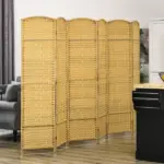 Folding Room Divider Screen 6 Panel 6' Tall Privacy Screen Freestanding Wood Partition for Home Office, Nature Wood - Image 10