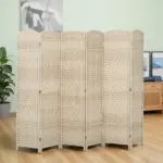 Folding Room Divider Screen 6 Panel 6' Tall Privacy Screen Freestanding Wood Partition for Home Office, Washed Oak - Image 2