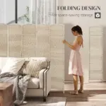 Folding Room Divider Screen 6 Panel 6' Tall Privacy Screen Freestanding Wood Partition for Home Office, Washed Oak - Image 4