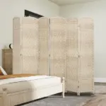Folding Room Divider Screen 6 Panel 6' Tall Privacy Screen Freestanding Wood Partition for Home Office, Washed Oak - Image 8