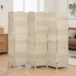 Folding Room Divider Screen 6 Panel 6' Tall Privacy Screen Freestanding Wood Partition for Home Office, Washed Oak - Image 9