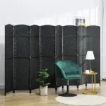 HOMCOM Folding Room Divider Screen 8 Panel 5.6 Ft Tall Privacy Screen Freestanding Room Partition for Home Office Black - Image 2