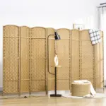 HOMCOM Folding Room Divider Screen 8 Panel 5.6 ft Tall Privacy Screen Freestanding Room Partition for Home Office, Nature Wood - Image 2