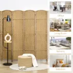 HOMCOM Folding Room Divider Screen 8 Panel 5.6 ft Tall Privacy Screen Freestanding Room Partition for Home Office, Nature Wood - Image 7