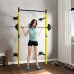 Folding Squat Rack with Pull Up Bar, Wall Mounted and Adjustable, 1000 Pounds Capacity Power Rack, Yellow - Image 2