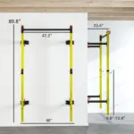 Folding Squat Rack with Pull Up Bar, Wall Mounted and Adjustable, 1000 Pounds Capacity Power Rack, Yellow - Image 3