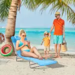 Outsunny Folding Sun Chair, Portable Outdoor Chair with Adjustable Back, Breathable Mesh and Pillow, for Patio, Beach, Blue - Image 2
