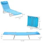 Outsunny Folding Sun Chair, Portable Outdoor Chair with Adjustable Back, Breathable Mesh and Pillow, for Patio, Beach, Blue - Image 3