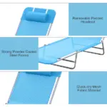 Outsunny Folding Sun Chair, Portable Outdoor Chair with Adjustable Back, Breathable Mesh and Pillow, for Patio, Beach, Blue - Image 4