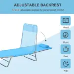 Outsunny Folding Sun Chair, Portable Outdoor Chair with Adjustable Back, Breathable Mesh and Pillow, for Patio, Beach, Blue - Image 5