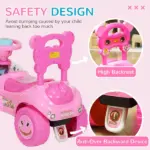 Foot to Floor Toddler Push Car w/ Horn, Light, Music, Anti-Over-Backwards Device and Underseat Storage, Pink - Image 4