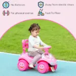 Foot to Floor Toddler Push Car w/ Horn, Light, Music, Anti-Over-Backwards Device and Underseat Storage, Pink - Image 7