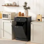 HOMCOM Free Standing Kitchen Trash Bin Cabinet, Black, Trash Can Holder with Drawer - Image 2