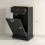 HOMCOM Free Standing Kitchen Trash Bin Cabinet, Black, Trash Can Holder with Drawer - Image 3