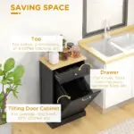 HOMCOM Free Standing Kitchen Trash Bin Cabinet, Black, Trash Can Holder with Drawer - Image 5