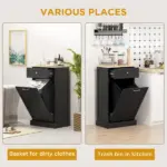 HOMCOM Free Standing Kitchen Trash Bin Cabinet, Black, Trash Can Holder with Drawer - Image 6