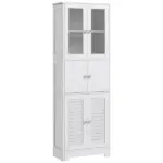 Freestanding Bathroom Cabinet with Glass/Louvred Doors, Tall Bathroom Storage Cabinet with Adjustable Shelf, White - Image 11