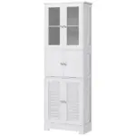 Freestanding Bathroom Cabinet with Glass/Louvred Doors, Tall Bathroom Storage Cabinet with Adjustable Shelf, White