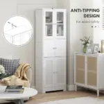 Freestanding Bathroom Cabinet with Glass/Louvred Doors, Tall Bathroom Storage Cabinet with Adjustable Shelf, White - Image 7
