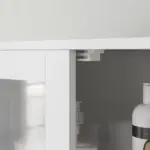 Freestanding Bathroom Cabinet with Glass/Louvred Doors, Tall Bathroom Storage Cabinet with Adjustable Shelf, White - Image 9
