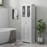 Freestanding Bathroom Cabinet with Glass/Louvred Doors, Tall Bathroom Storage Cabinet with Adjustable Shelf, White - Image 10