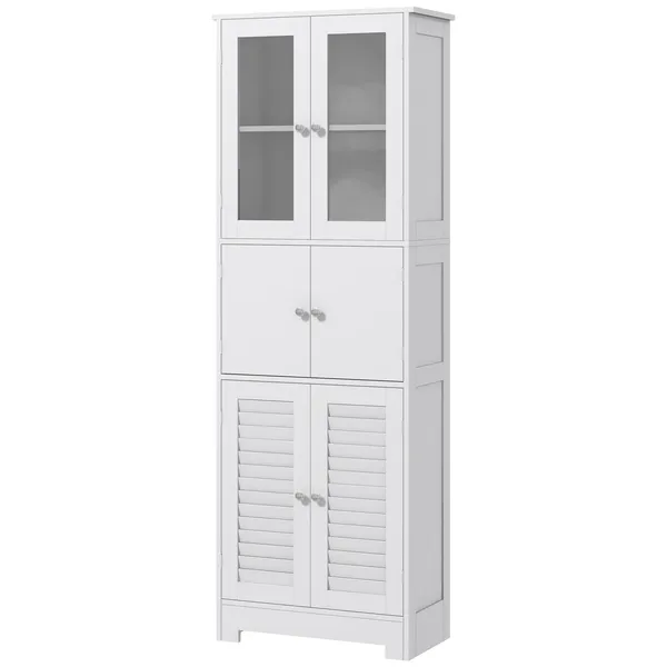 freestanding-bathroom-cabinet-with-glasslouvred-doors-tall-bathroom-storage-cabinet-with-adjustable-shelf-white.webp Freestanding Bathroom Cabinet with Glass/Louvred Doors, Tall Bathroom Storage Cabinet with Adjustable Shelf, White - Image 1