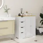 Freestanding Bathroom Floor Cabinet, Modern Bathroom Cabinet with Adjustable Shelf, 4 Drawers and 2 Doors, White - Image 2
