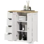 Freestanding Bathroom Floor Cabinet, Modern Bathroom Cabinet with Adjustable Shelf, 4 Drawers and 2 Doors, White