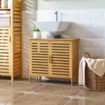Freestanding Bathroom Sink Cabinet, Bamboo Under Sink Cabinet Cupboard Organizer with 2 Slatted Doors, Natural - Image 2