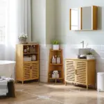 Freestanding Bathroom Sink Cabinet, Bamboo Under Sink Cabinet Cupboard Organizer with 2 Slatted Doors, Natural - Image 11