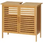 Freestanding Bathroom Sink Cabinet, Bamboo Under Sink Cabinet Cupboard Organizer with 2 Slatted Doors, Natural - Image 12