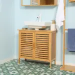 Freestanding Bathroom Sink Cabinet, Bamboo Under Sink Cabinet Cupboard Organizer with 2 Slatted Doors, Natural - Image 10