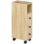 Kleankin Freestanding Compact Design Bathroom Cabinet with 2 Open Cabinets 1 Door Cabinet 1 Drawer and 4 Rolling Wheels Oak Grain Color - Image 11